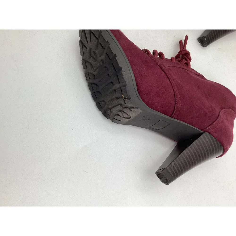 Rialto Serving Burgundy Faux Suede Lace Up‎ Ankle Boots Womens 7M Heel Booties